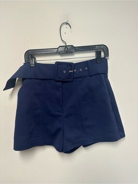 Ramy Brook Navy High-Waist Belted Shorts